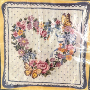 Bucilla Needlepoint Kit Butterfly Wreath Pillow 4635 Vintage 1990 Sealed NEW